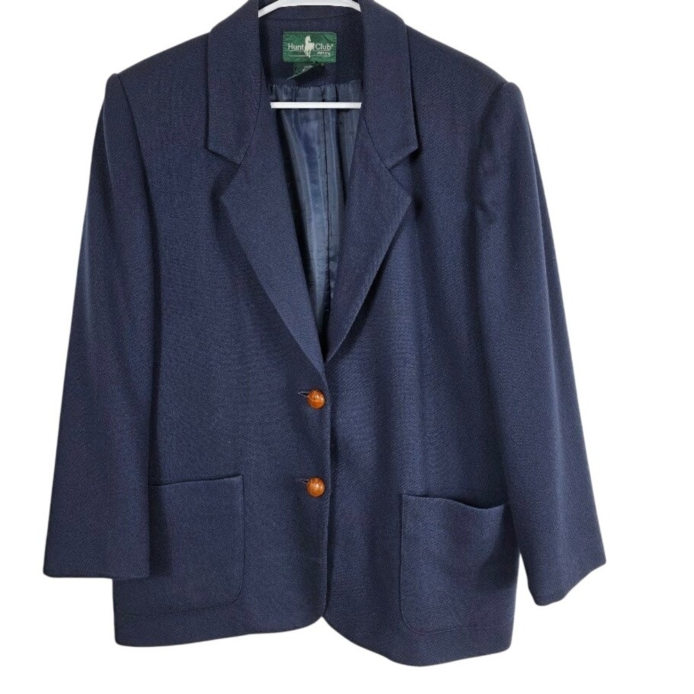 Hunt Club Navy Blue Wool Blend Blazer Jacket Women's 12 Petite Vintage